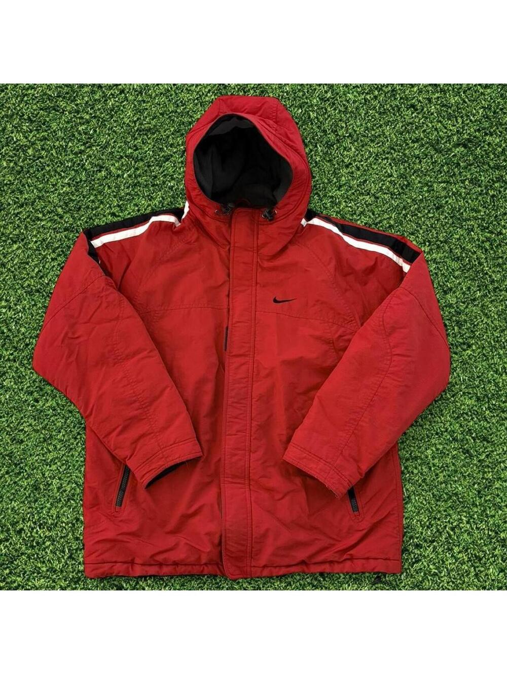 Vintage 00s Nike Red Puffer Jacket Front Back Swoosh Size L
